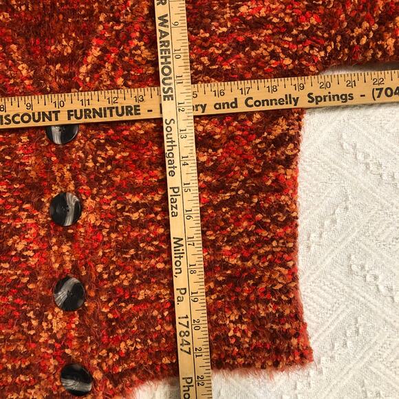 Textured Boucle Knit Button Front Cardigan Rust Orange Brown Small Soft Grunge - Picture 9 of 10